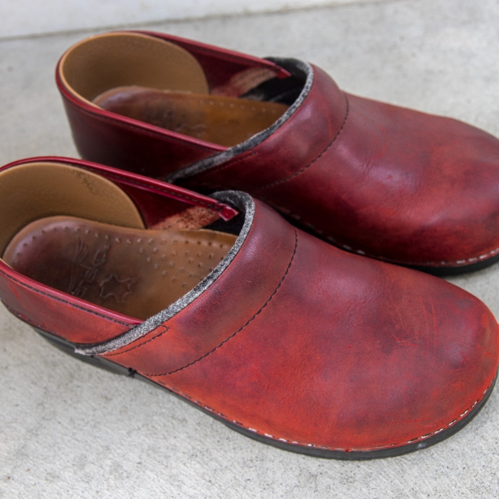 Dansko Red Leather Clogs